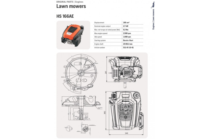 Купити Двигун Husqvarna HS166AE 2,75кВт, D25х80,3мм, шпонка (5314510-01). Офіційний магазин Хускварна Україна, фірмова гарантія з доставкою по Украіні