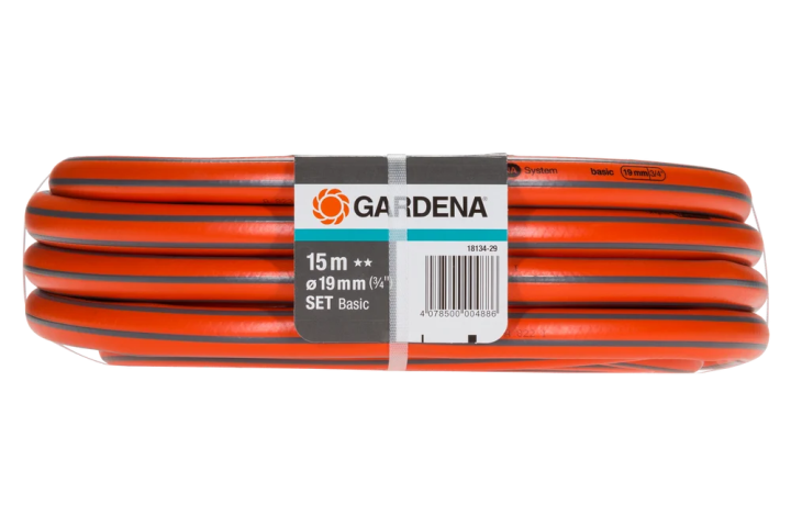 Купить Шланг Gardena Basic 19 мм (3/4"), 15 м + комплект для полива (18134-29.000.00). Официальный магазин Хускварна Украина, фирменная гарантия с доставкой по Украине.