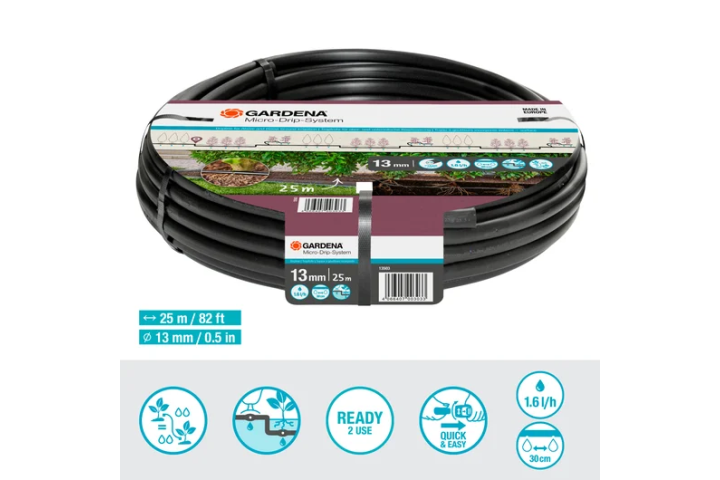 Купити Шланг Gardena Micro-Drip-System для мікрокапельного поливу, 13 мм (1/2"), 25 м (13503-20.000.00). Офіційний магазин Хускварна Україна, фірмова гарантія з доставкою по Украіні